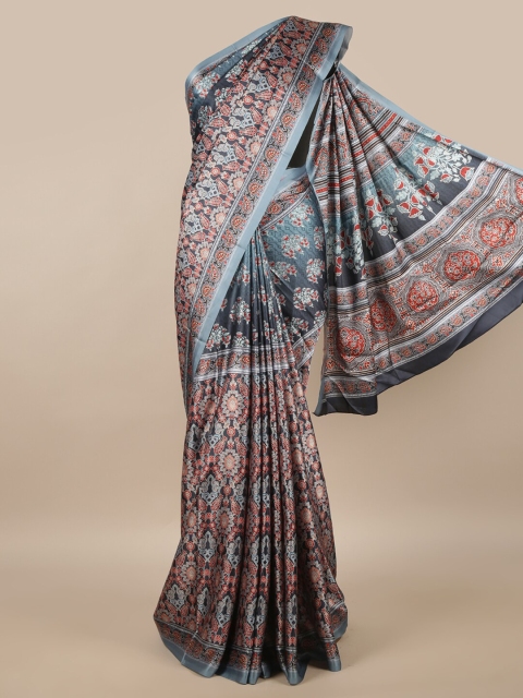 

Pothys Grey & Red Ethnic Motifs Satin Saree