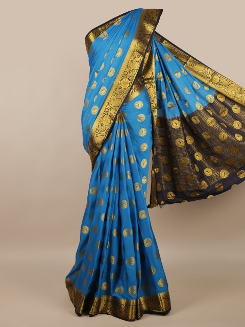 

Pothys Blue & Gold-Toned Woven Design Zari Saree