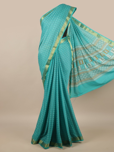 

Pothys Blue & Gold-Toned Floral Zari Satin Saree