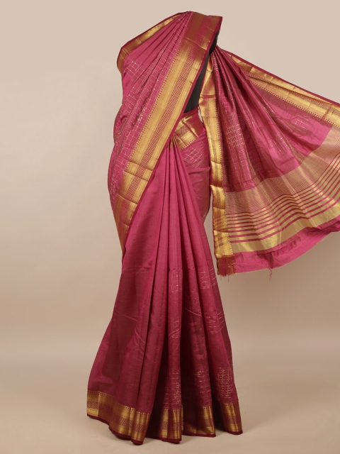 

Pothys Purple & Gold-Toned Checked Zari Jute Silk Saree