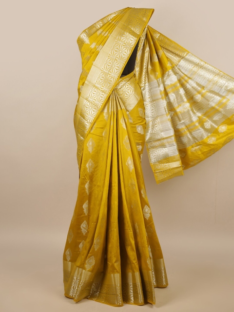 

Pothys Yellow & Silver-Toned Woven Design Jute Silk Saree