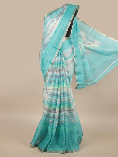 

Pothys Green & Silver-Toned Striped Cotton Blend Zari Saree