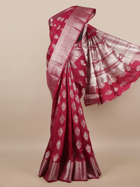 

Pothys Purple & Silver-Toned Floral Jute Silk Saree