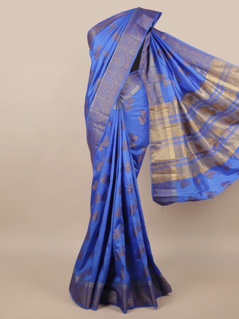 

Pothys Blue & Gold-Toned Ethnic Motifs Zari Jute Silk Saree