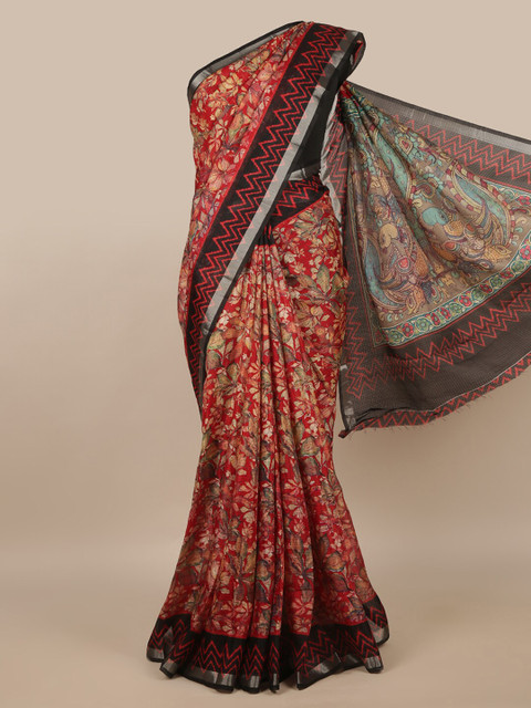 

Pothys Red & Maroon Floral Printed Saree
