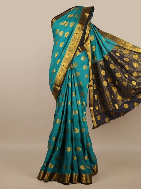 

Pothys Teal & Gold Ethnic Motifs Zari Saree