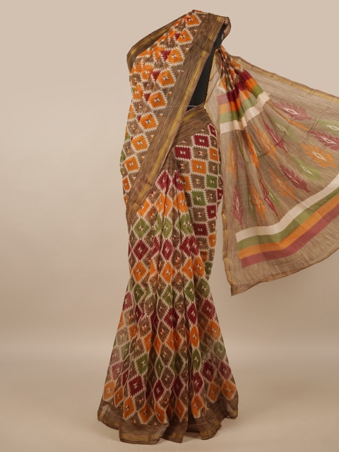 

Pothys Brown & Orange Geometric Printed Cotton Blend Saree