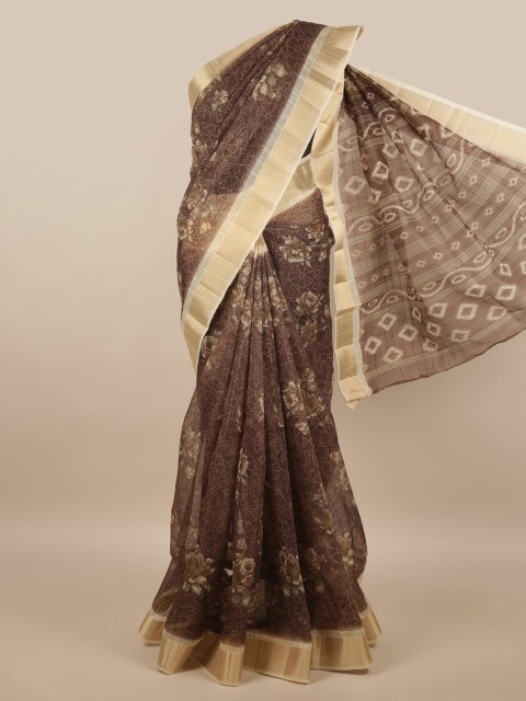 

Pothys Brown & Gold-Toned Cotton Blend Zari Saree