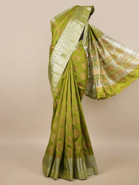 

Pothys Olive Green & Silver-Toned Ethnic Motifs Zari Jute Silk Saree