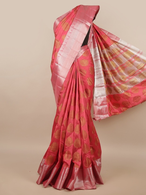 

Pothys Pink & Silver-Toned Floral Jute Silk Saree