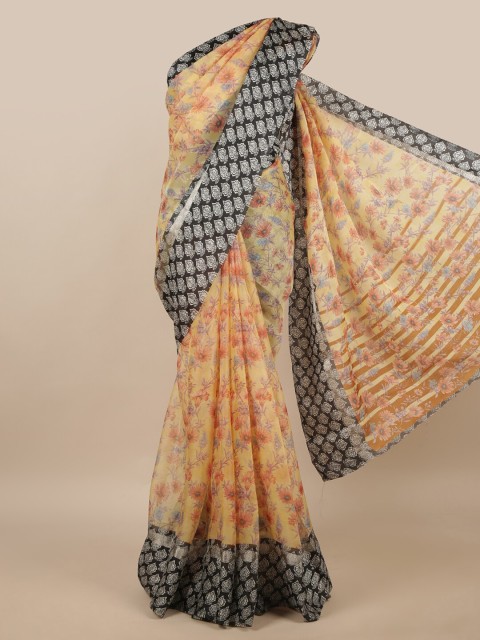 

Pothys Cream-Coloured & Black Floral Saree