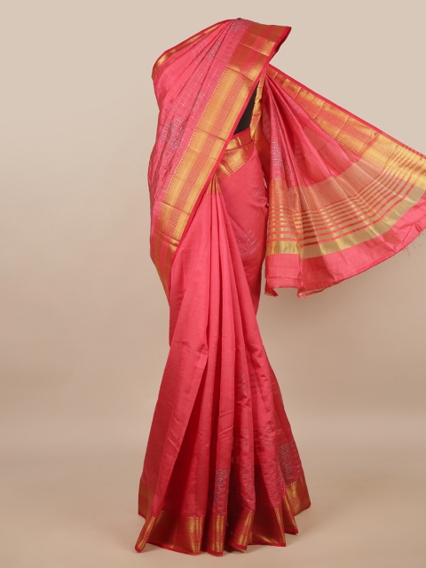 

Pothys Pink & Gold-Toned Woven Design Zari Jute Silk Saree