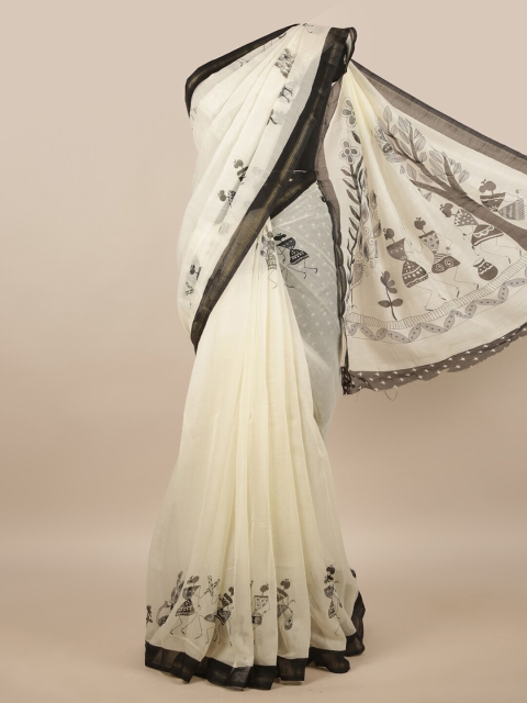 

Pothys Off White & Black Printed Saree