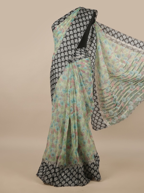 

Pothys Green & Black Poly Chiffon Floral Saree