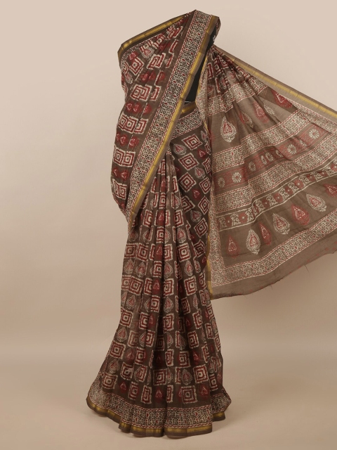 

Pothys Grey & Maroon Floral Cotton Blend Saree