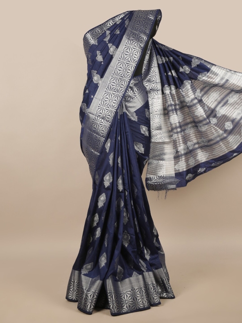 

Pothys Blue & Silver-Toned Ethnic Motifs Zari Jute Silk Saree