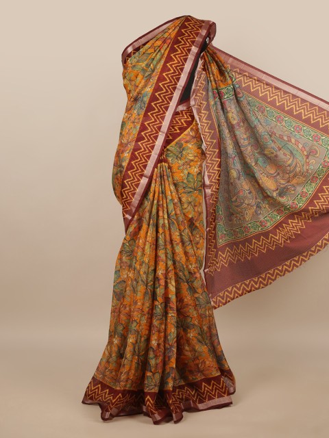 

Pothys Mustard Floral Cotton Blend Saree