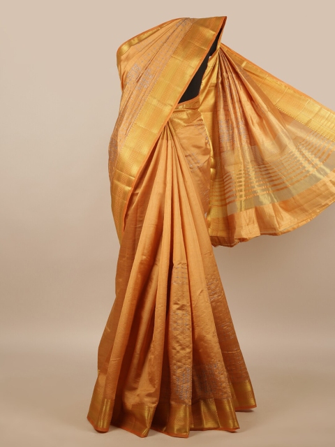 

Pothys Gold-Toned Woven Design Sequinned Jute Silk Saree