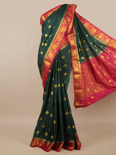 

Pothys Green & Fuchsia Ethnic Motifs Zari Saree