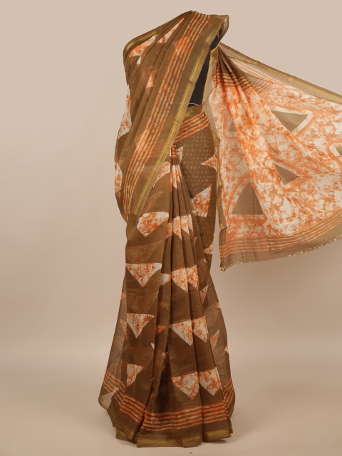 

Pothys Brown & White Batik Saree