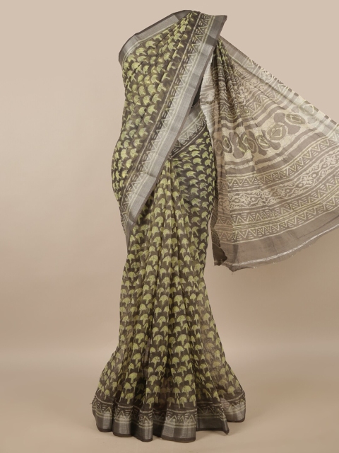 

Pothys Grey & Green Batik Zari Saree