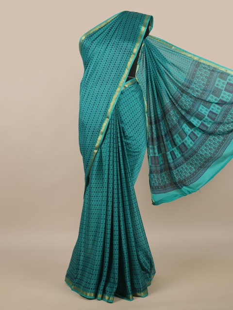 

Pothys Blue & Gold-Toned Satin Saree