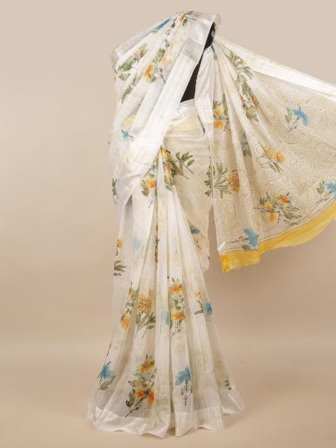 

Pothys White & Yellow Floral Saree