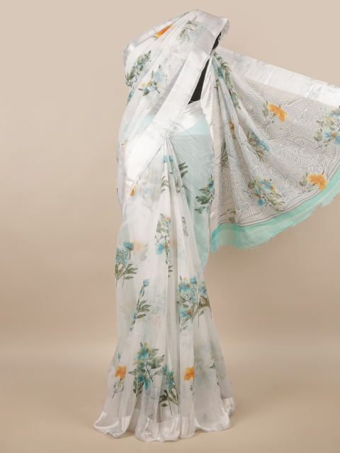

Pothys White & Green Floral Printed Saree