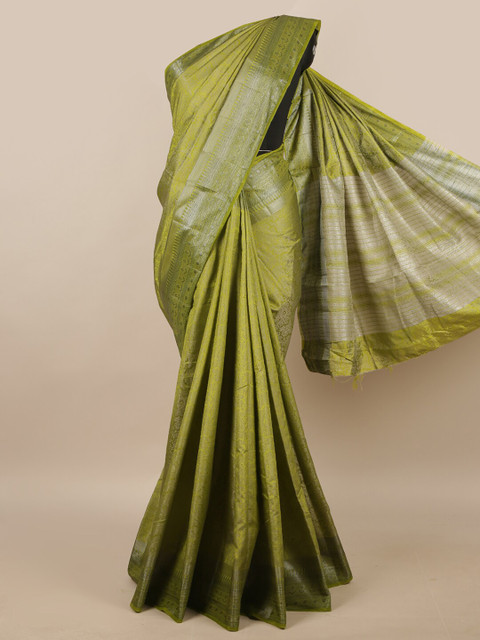 

Pothys Green & Silver-Toned Floral Jute Silk Saree