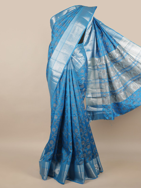 

Pothys Blue & Silver-Toned Woven Design Jute Silk Saree