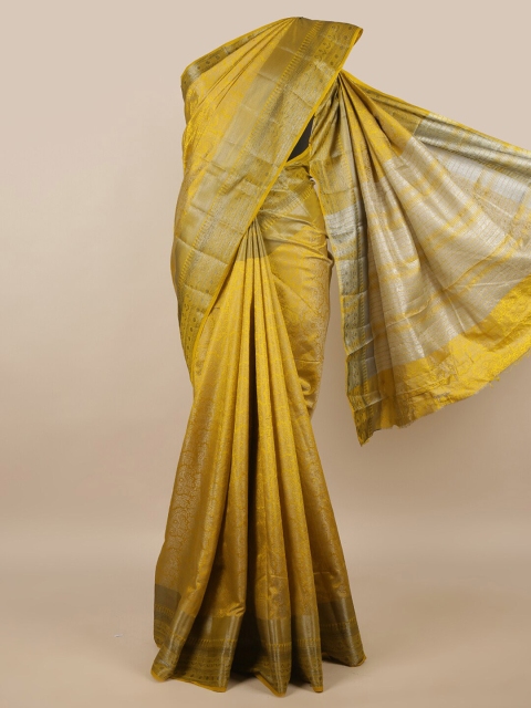 

Pothys Yellow & Silver-Coloured Floral Zari Jute Silk Saree