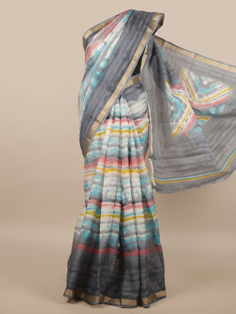 

Pothys Grey & Blue Tie and Dye Printed Zari Saree