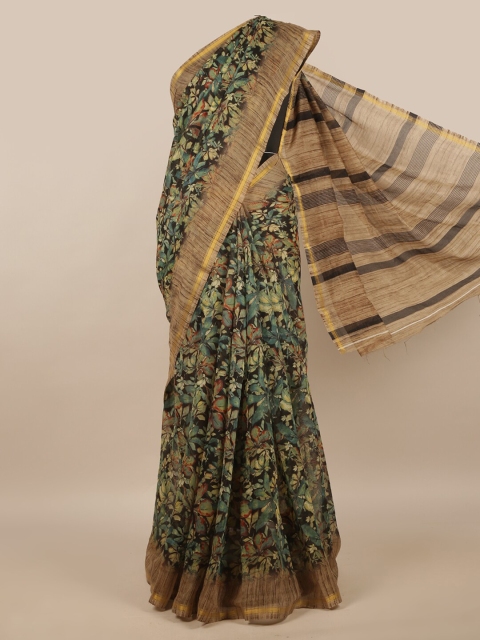 

Pothys Green & Tan Brown Floral Saree