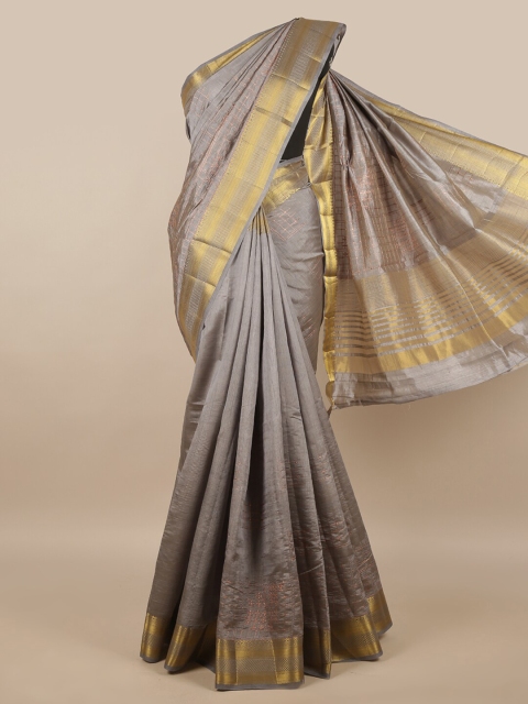

Pothys Grey & Gold-Toned Woven Design Zari Jute Silk Saree