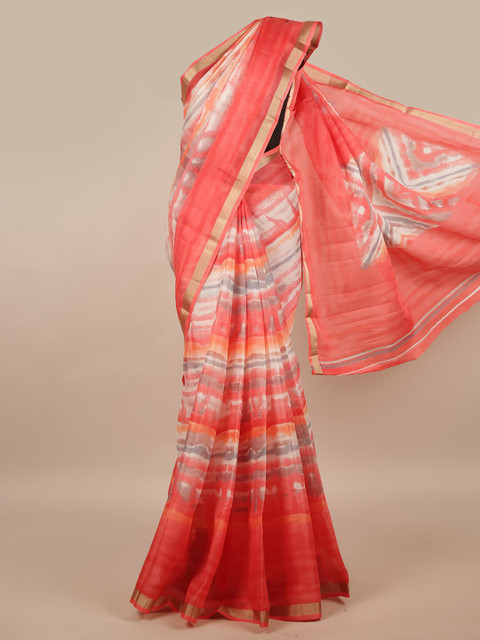 

Pothys Red & White Abstract Printed Cotton Blend Saree