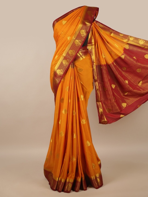 

Pothys Mustard & Maroon Ethnic Motifs Zari Saree