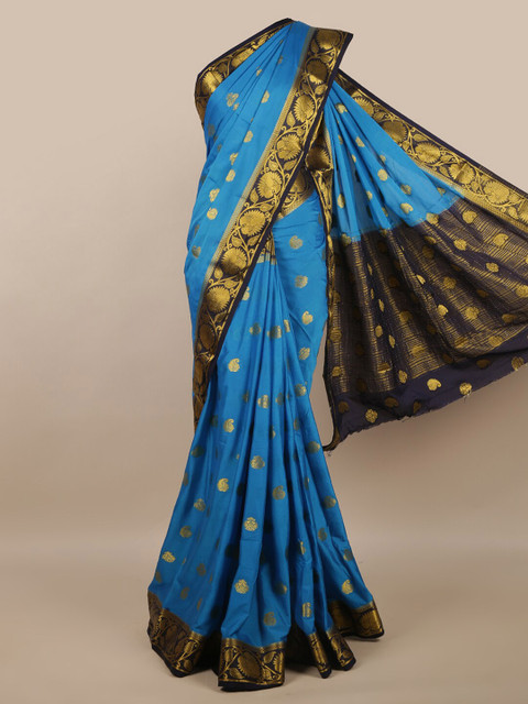 

Pothys Blue & Gold-Toned Floral Saree