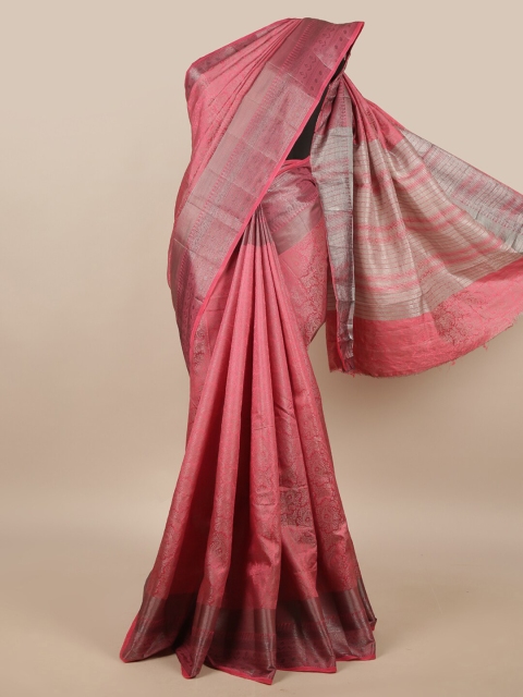 

Pothys Pink & Silver-Toned Ethnic Motifs Zari Jute Silk Saree