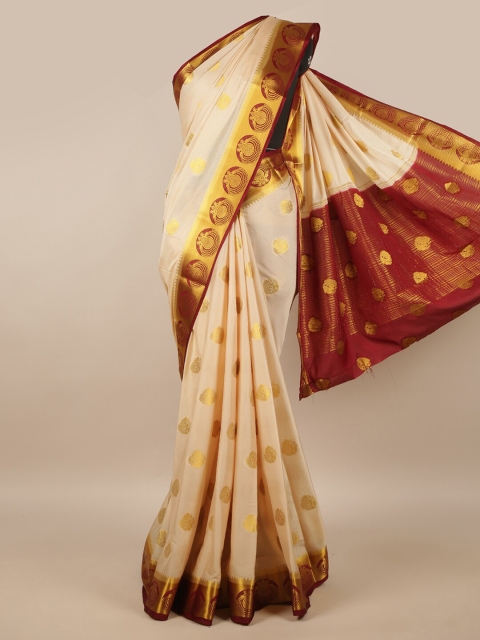 

Pothys Cream-Coloured & Maroon Ethnic Motifs Zari Saree