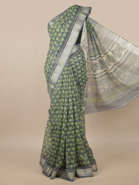 

Pothys Green & Grey Batik Saree