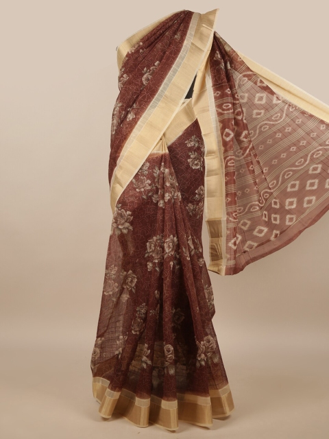 

Pothys Brown & Beige Floral Printed Zari Saree