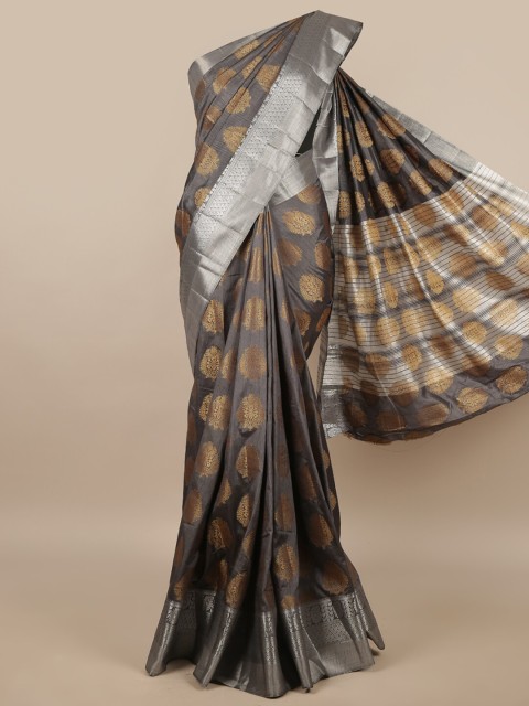

Pothys Grey & Silver-Toned Woven Design Zari Jute Silk Saree