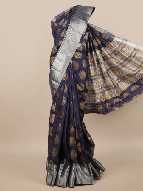 

Pothys Blue & Gold-Toned Woven Design Zari Jute Silk Saree
