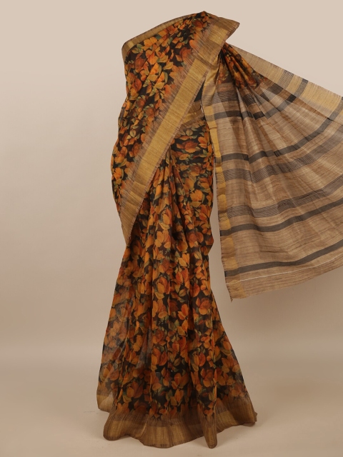 

Pothys Black & Brown Floral Printed Zari Saree