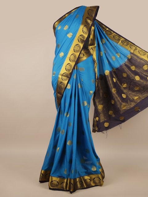 

Pothys Blue & Gold Ethnic Motifs Poly Crep Saree