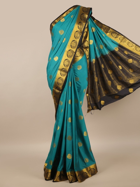 

Pothys Teal & Gold-Toned Ethnic Motifs Zari Saree