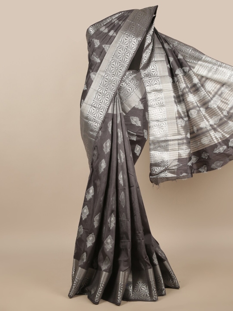 

Pothys Grey & Silver-Toned Woven Design Zari Jute Silk Saree