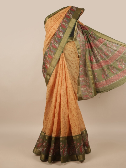 

Pothys Peach-Coloured & Brown Ethnic Motifs Printed Zari Saree