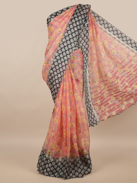 

Pothys Peach-Coloured & Black Floral Saree