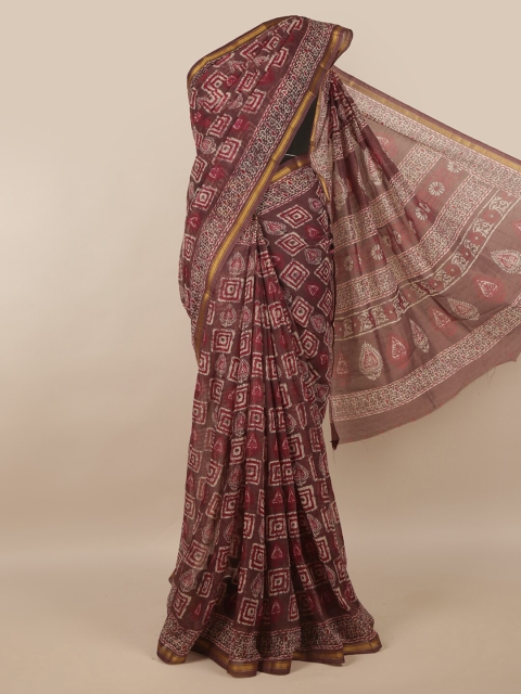 

Pothys Purple & Off White Ethnic Motifs Printed Zari Saree